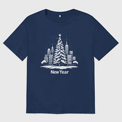 Футболка оверсайз мужская Новогодняя сказка Нью-Йорка, цвет: тёмно-синий