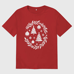 Мужская футболка оверсайз Зимний венок елки и шары