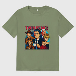 Футболка оверсайз мужская Twin Peaks Multi, цвет: авокадо