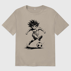 Футболка оверсайз мужская Футбольная атака аниме, цвет: миндальный