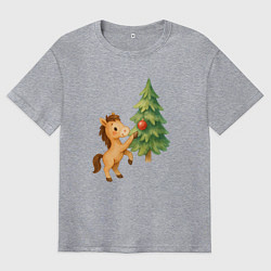 Мужская футболка оверсайз Лошадка украшает елочку