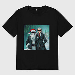 Футболка оверсайз мужская Дед Морознео и Тригурочка: Цифровая Москва, цвет: черный