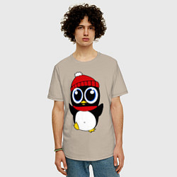 Футболка оверсайз мужская Удивленный пингвинчик, цвет: миндальный — фото 2