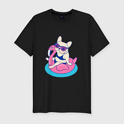 Мужская slim-футболка Мопс на фламинго