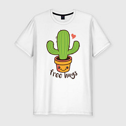 Футболка slim-fit Cactus: free hugs, цвет: белый