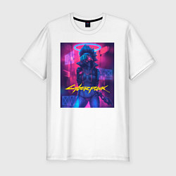 Мужская slim-футболка Cyberpunk 2077: Neon Warrior