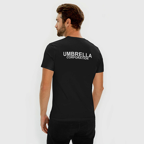 Мужская slim-футболка UMBRELLA CORP НА СПИНЕ / Черный – фото 4
