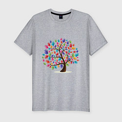Мужская slim-футболка Дерево листья ладошка