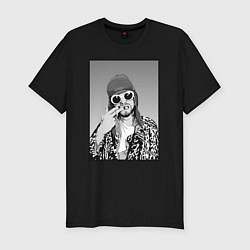 Футболка slim-fit Курт Кобейн Nirvana ЧБ, цвет: черный