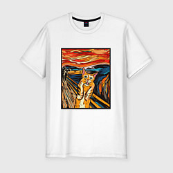 Футболка slim-fit Кот пародия на Крик Мунка, цвет: белый