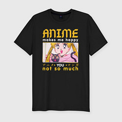 Футболка slim-fit Anime makes me happy, цвет: черный