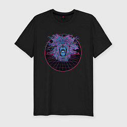 Футболка slim-fit Vaporwave Lion Голова льва, цвет: черный