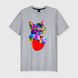 Футболка slim-fit РАДУЖНЫЙ КОТИК RAINBOW KITTY, цвет: меланж