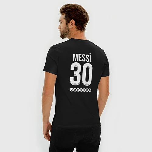 Мужская slim-футболка Messi 30 PSG / Черный – фото 4