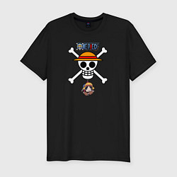 Футболка slim-fit Веселый Роджер Луффи One Piece, цвет: черный