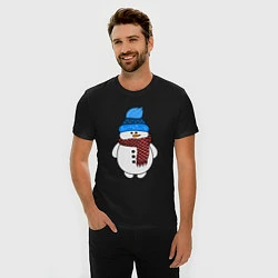 Футболка slim-fit Снеговик в шапочке, цвет: черный — фото 2