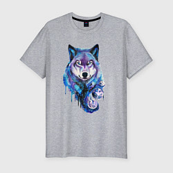 Футболка slim-fit Волк акварель, цвет: меланж