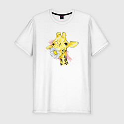 Футболка slim-fit Жирафа с цветком, цвет: белый