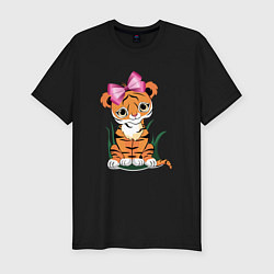Футболка slim-fit Тигр девочка, цвет: черный