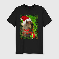 Футболка slim-fit Капибара happy new year capybara новый год, цвет: черный