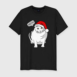 Футболка slim-fit НОВОГОДНИЙ КОТ БЕНДЕР МЕМ, цвет: черный