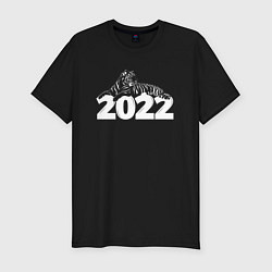 Футболка slim-fit Новогодний тигр 2022 White, цвет: черный