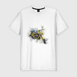 Мужская slim-футболка Мотоцикл Акварель