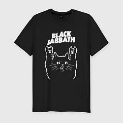 Футболка slim-fit Black Sabbath Рок кот, цвет: черный