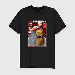 Футболка slim-fit Ванпанчмен One Punch Man, Сайтама Saitama, цвет: черный