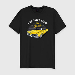 Футболка slim-fit Желтый ретро-автомобиль, цвет: черный