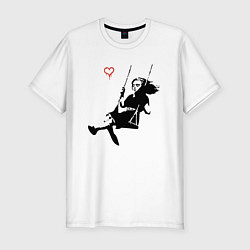 Футболка slim-fit Banksy - Бэнкси девочка на качелях, цвет: белый