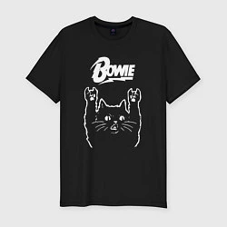 Футболка slim-fit Bowie Рок кот, цвет: черный