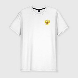 Футболка slim-fit Герб россии карман спина, цвет: белый