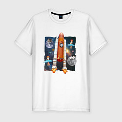 Футболка slim-fit Космические котики Space Cats, цвет: белый