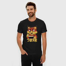 Футболка slim-fit Japanese Fox Eating Ramen Японская лиса ест Рамен, цвет: черный — фото 2