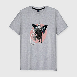 Футболка slim-fit Vintage Woman Butterfly Bike Collage, цвет: меланж