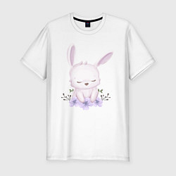 Футболка slim-fit Милый Крольчонок С Цветочками, цвет: белый