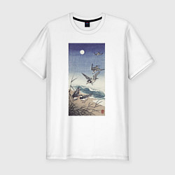 Футболка slim-fit Birds at Full Moon Ласточки под луной, цвет: белый