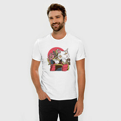 Футболка slim-fit Котик Самурай Samurai Cat Japanese art, цвет: белый — фото 2