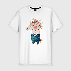 Мужская slim-футболка Конь Детский рисунок