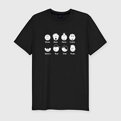 Футболка slim-fit Жанры Музыки Смайлики, цвет: черный