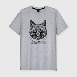 Футболка slim-fit Кот в стиле Мандала Mandala Cat, цвет: меланж