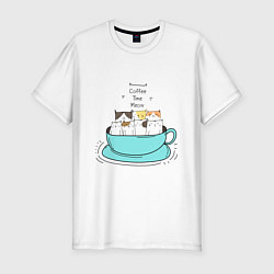 Футболка slim-fit ВРЕМЯ КОФЕ МЯУ COFFEE TIME MEOW, цвет: белый