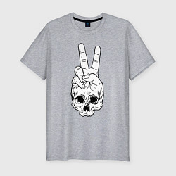 Футболка slim-fit Череп и жест победы The skull and the gesture of v, цвет: меланж