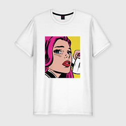 Футболка slim-fit Девушка в стиле ПОП Арт Girl Pop Art, цвет: белый