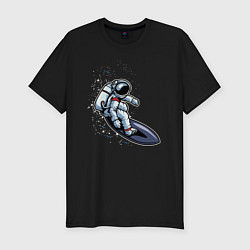 Футболка slim-fit Космонавт на серфинге, цвет: черный