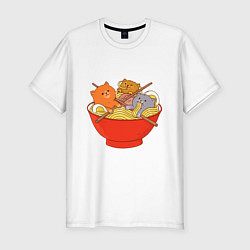 Футболка slim-fit THREE CATS EATING NOODLES, цвет: белый