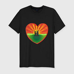 Футболка slim-fit Сердце на двоих A heart for a couple at sunset, цвет: черный