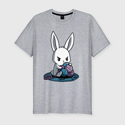 Футболка slim-fit Зайчонок обнял клубки The bunny hugged the balls, цвет: меланж