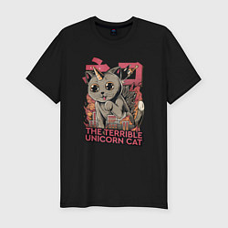 Футболка slim-fit Unicorn cat japanese, цвет: черный